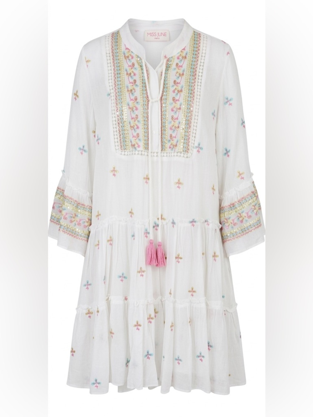 MISS JUNE Paris Embroidered Boho Sequin Tassel Dress- One Size.